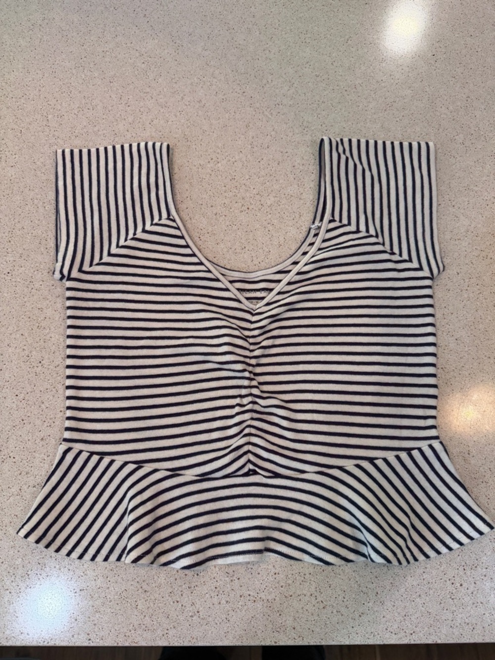 American Eagle Striped Peplum Top Women’s Medium Navy Blue White Crop